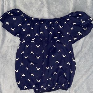 off the shoulder navy blue top